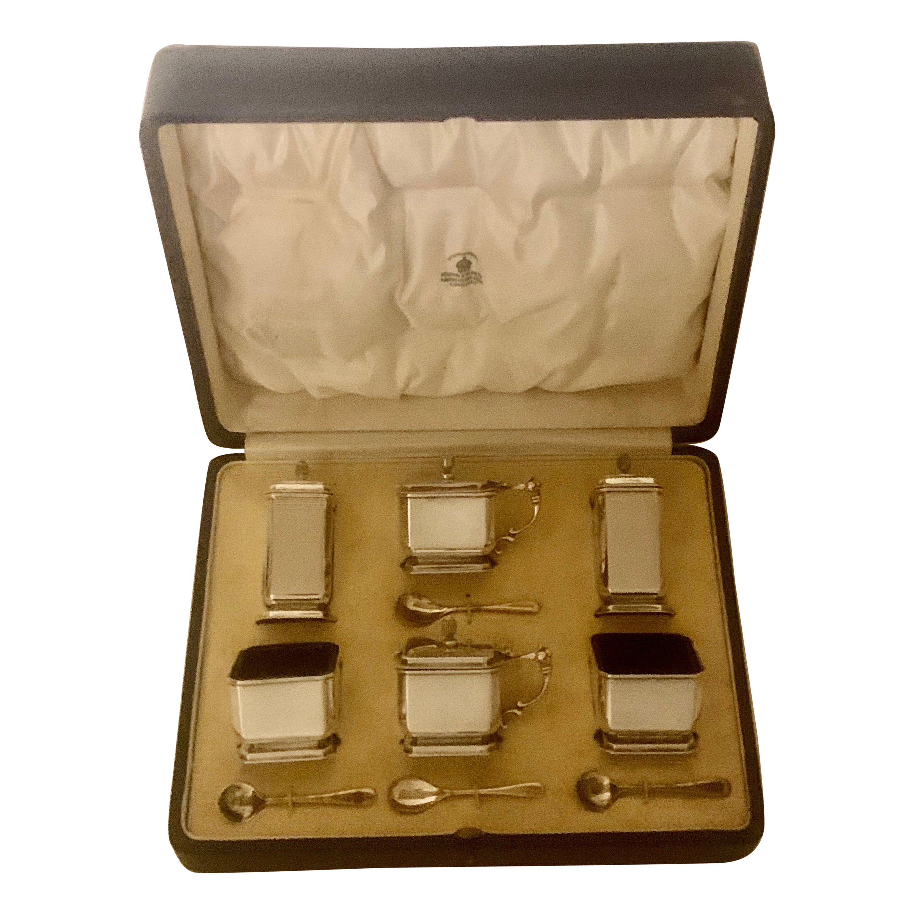 Elegante Juego de Condimentos Art Decó Mappin & Webb de Birmingham 1938, Antiguo en venta