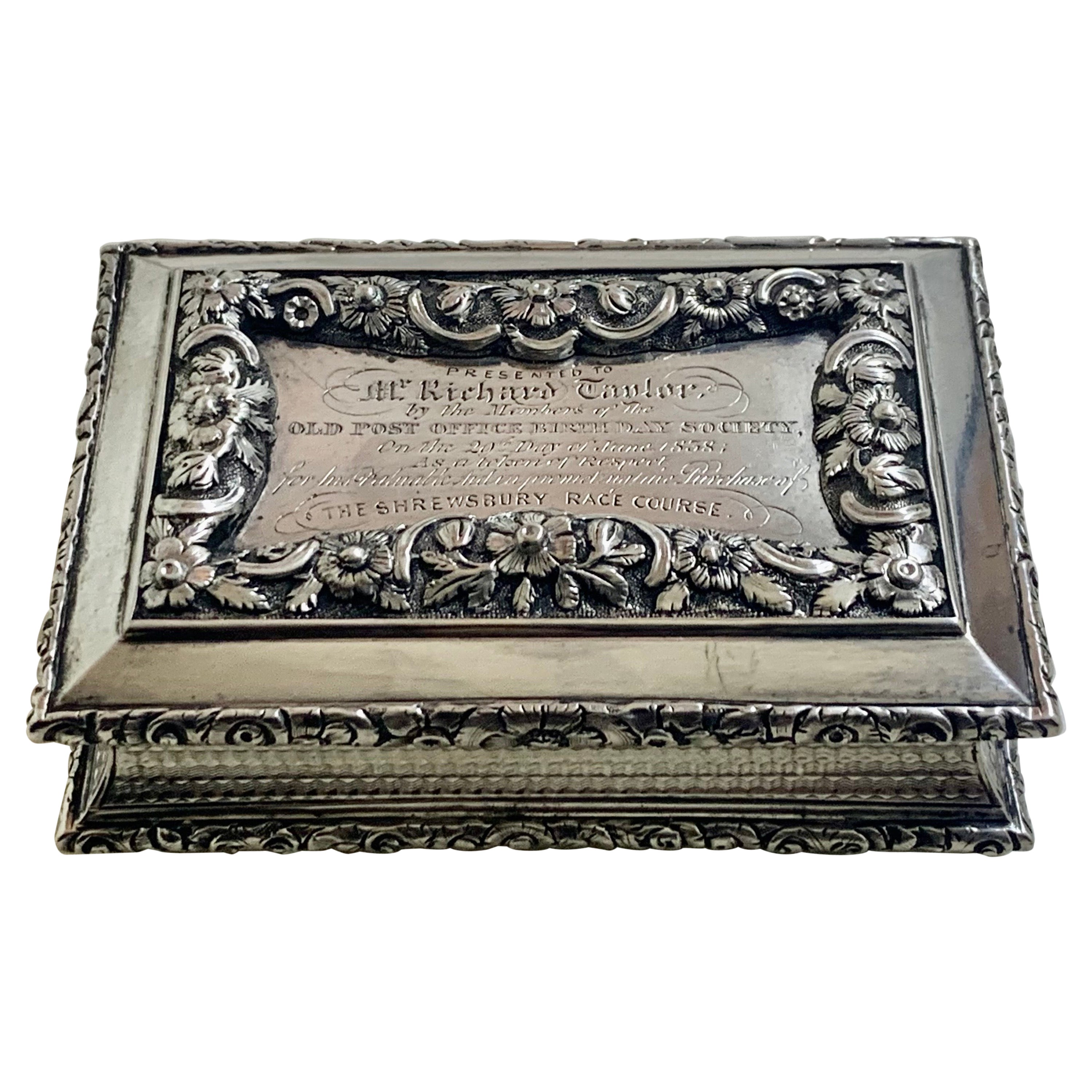Georgian Solid Sterling Silver Table Snuff Box HM, 1836 For Sale