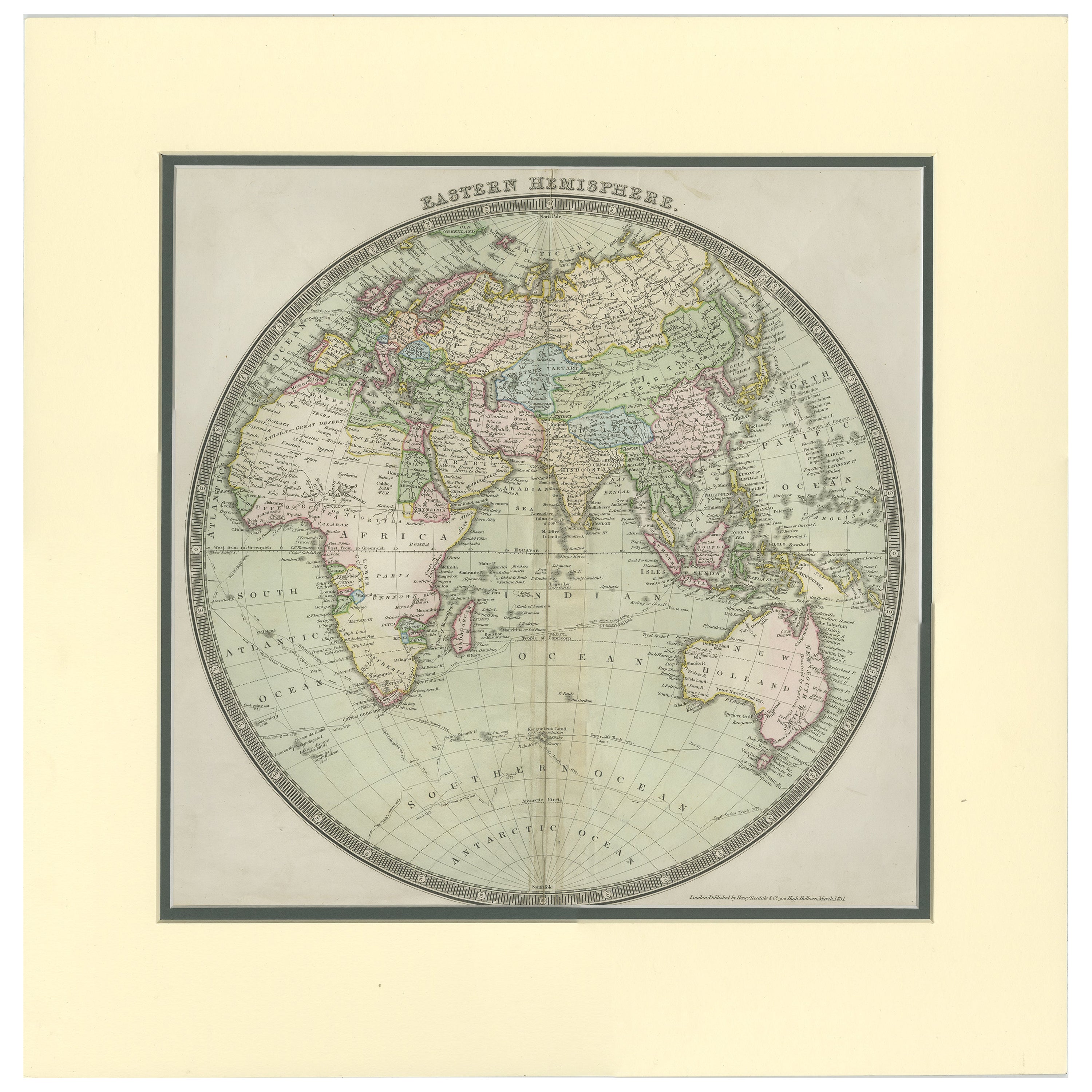 Carte ancienne de l'hémisphère orientale par Teesdale, '1831'