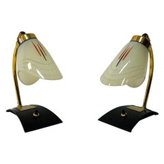 Scandinavian Pair of Glass and Brass Table & Wall Lamp, 1950s