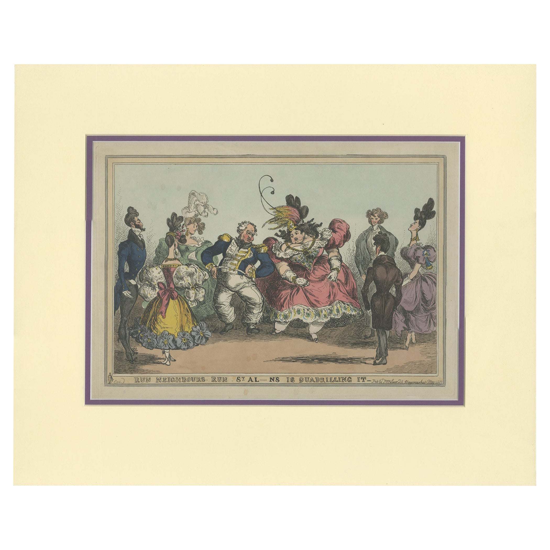 Antique Satirical Print of the Duchess of St Albans by Heath '1829' For Sale
