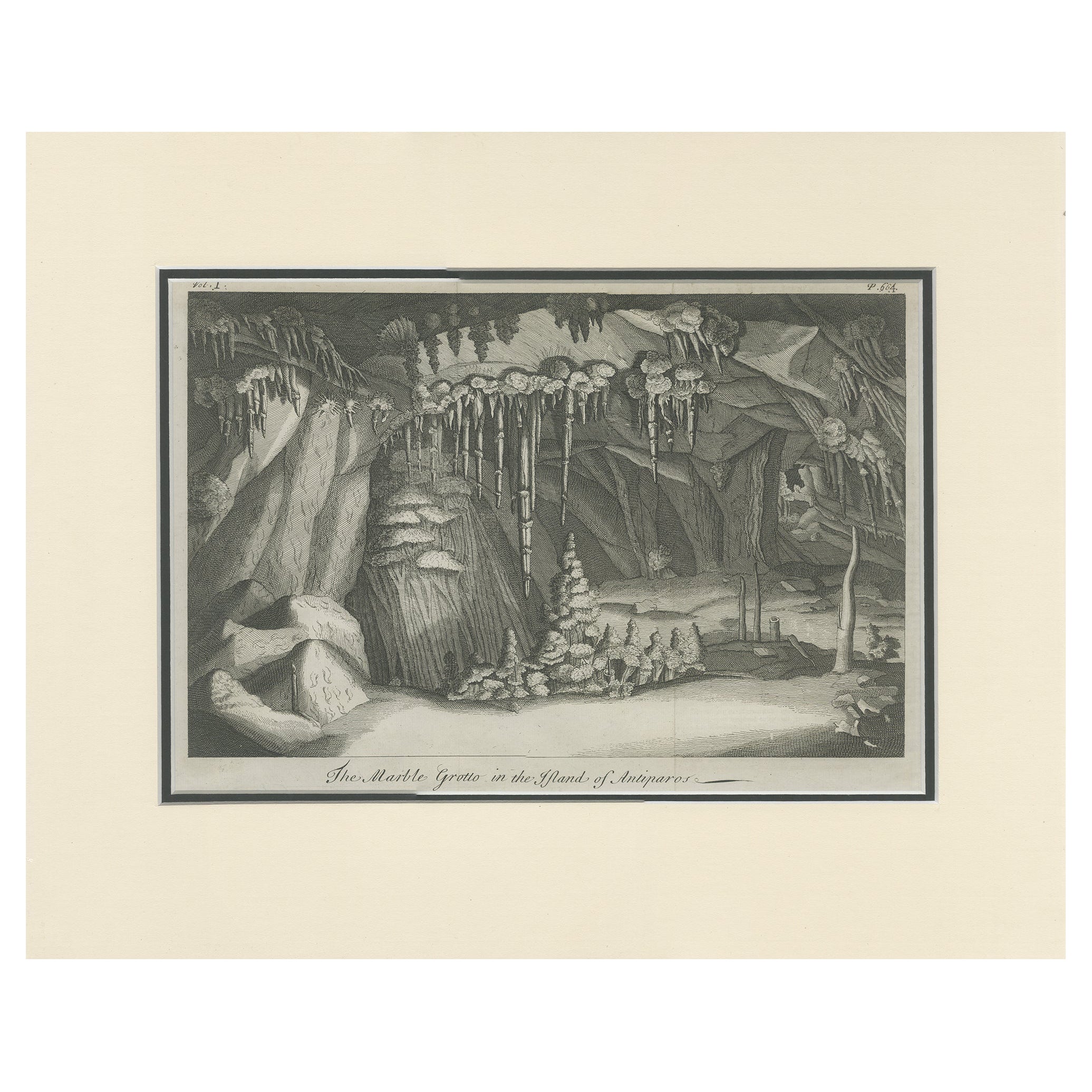 Antique Print of the Cave on the Island of Antiparos 'c.1740'