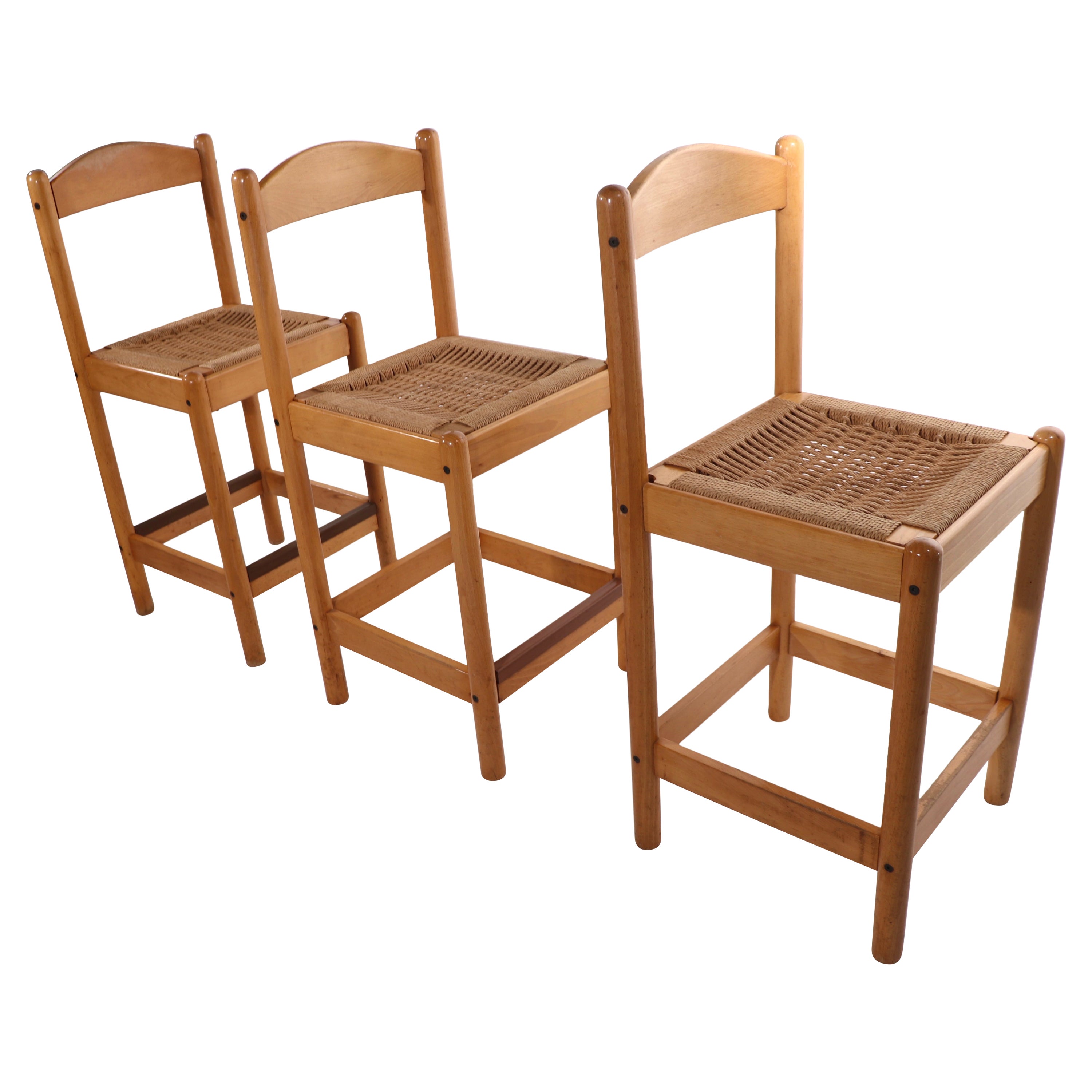 3 Post Modern Blonde Beechwood Stools Made in Italy