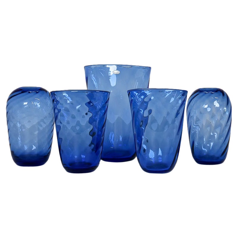 Art Deco Set of 5 Glass Vases Reijmyre, Sweden, 1940s