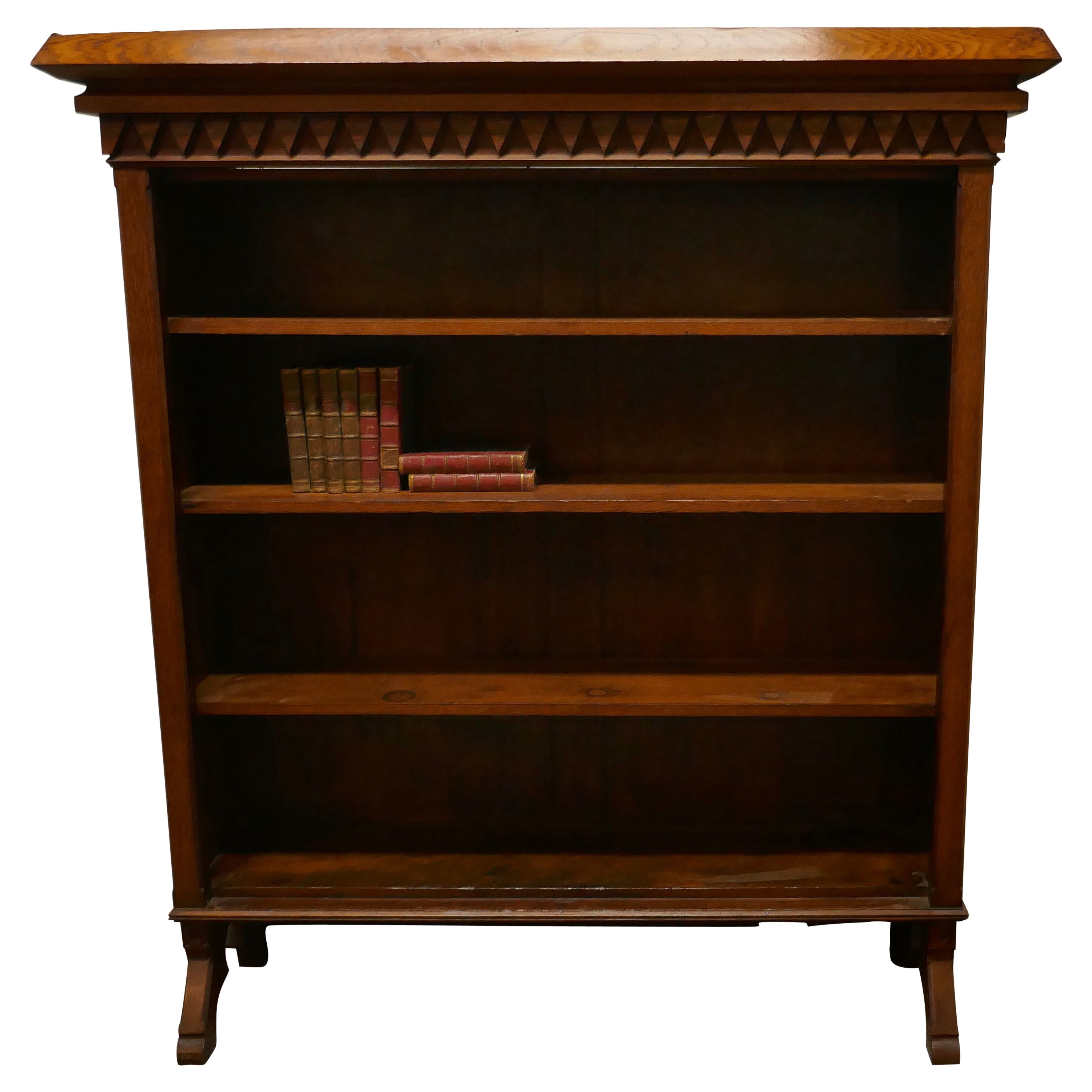 Arts & Crafts Large Golden Oak Open Bookcase For Sale