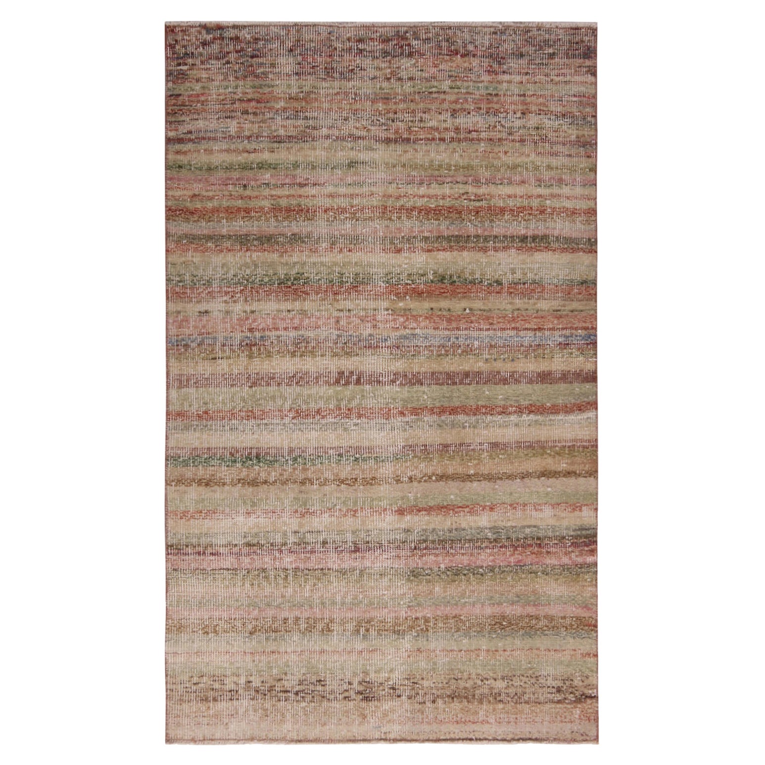 Vintage Midcentury Brown and Green Geometric Wool Rug with MultiColor