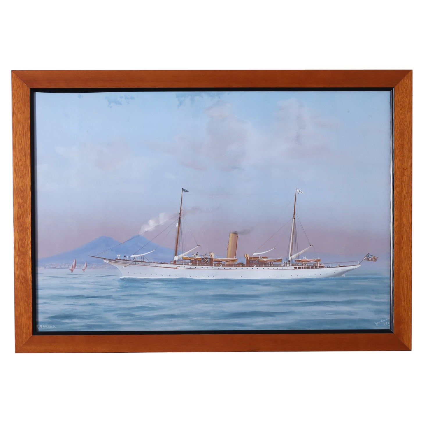 Antique Framed Painting of a Yacht by Antonio De Simone