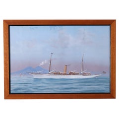 Antique Framed Painting of a Yacht by Antonio De Simone