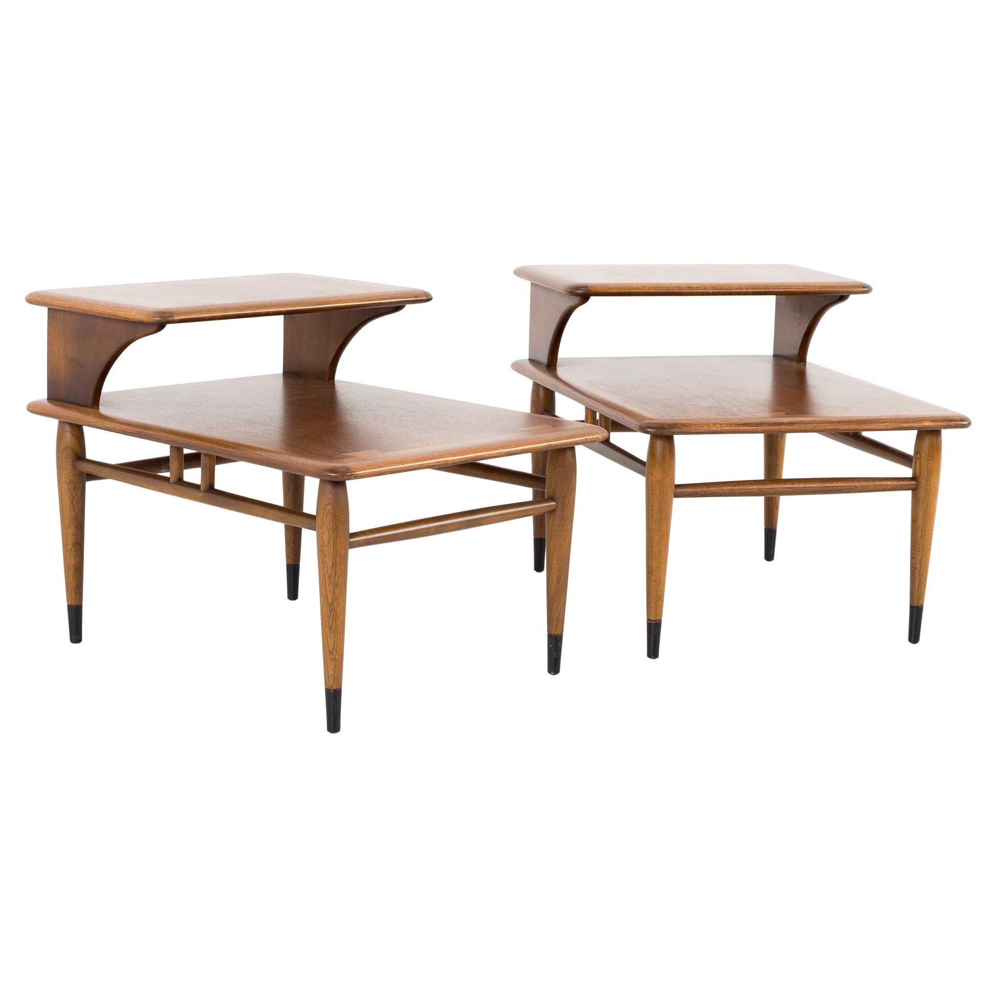 Lane Acclaim Mid Century Walnut Dovetail Step Side End Tables, Pair