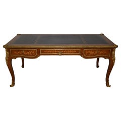 Vintage Louis XV Executive Satinwood Writing Desk Leather Top