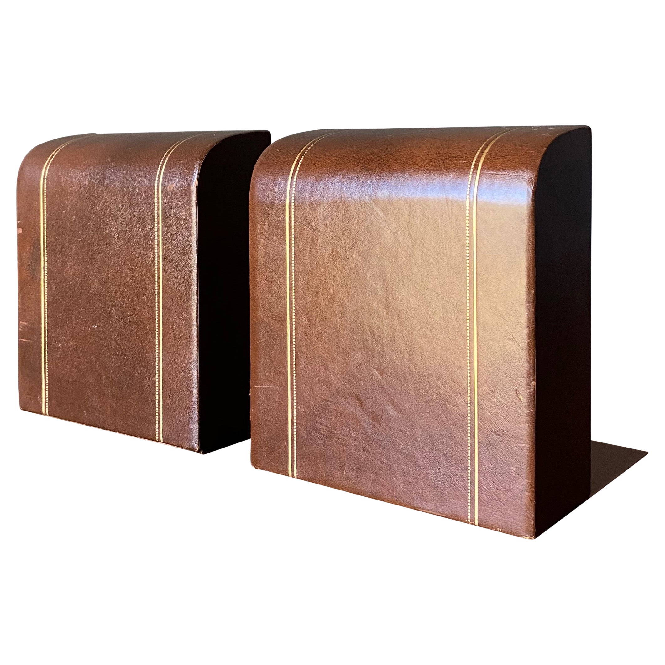 Pair of Brown Leather Bookends, circa 1970