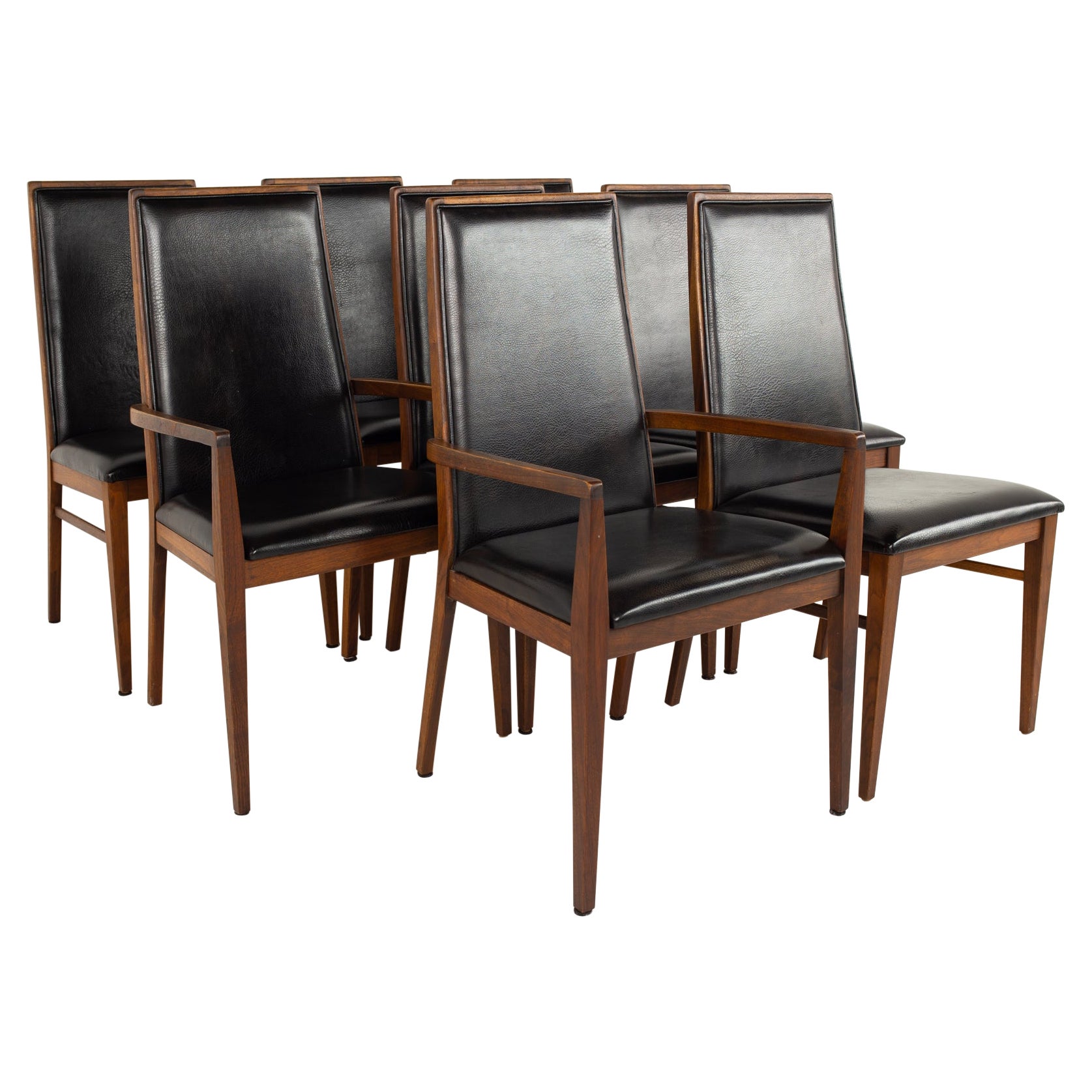 Merton Gershun for Dillingham Mid Century Walnut Dining Chairs, Set of 8