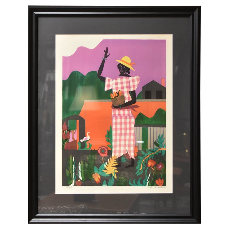 Romare Bearden Limited Edition Lithograph 148/150 "Girl In The Garden" For Sale
