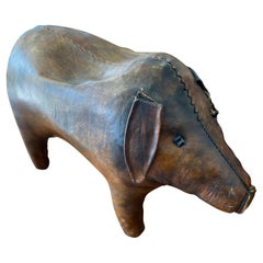 Vintage Leather Pig Footstool by Dimitri Omersa