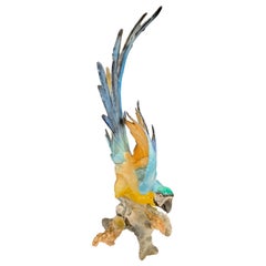 Large Hutschenreuther Porcelain Colorful Blue-and-Gold Macaw, Tropical Parrot