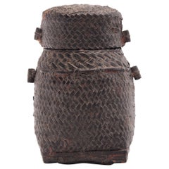 Antique Petite Southeast Asian Black Lacquer Woven Box