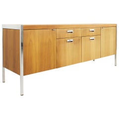 Knoll Style Mid Century Walnut and Chrome Office Sideboard Credenza