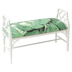 Vintage Painted Fretwork Bench in Banana Leaf Fabric