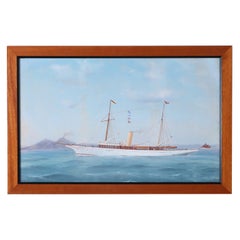 Antique Framed Painting of a Yacht by Antonio De Simone