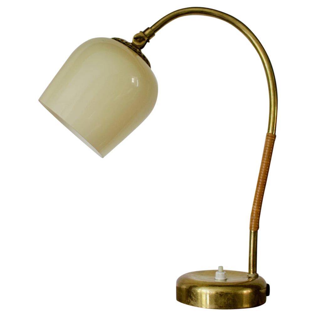 Brass Table Lamp with Glass Shade by Idman Oy, Finland 1950s