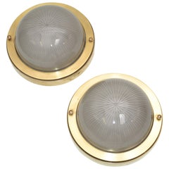 Vintage French Mid-Century Modern Holophane Glass Shade & Bronze Sconces Wall Light Pair