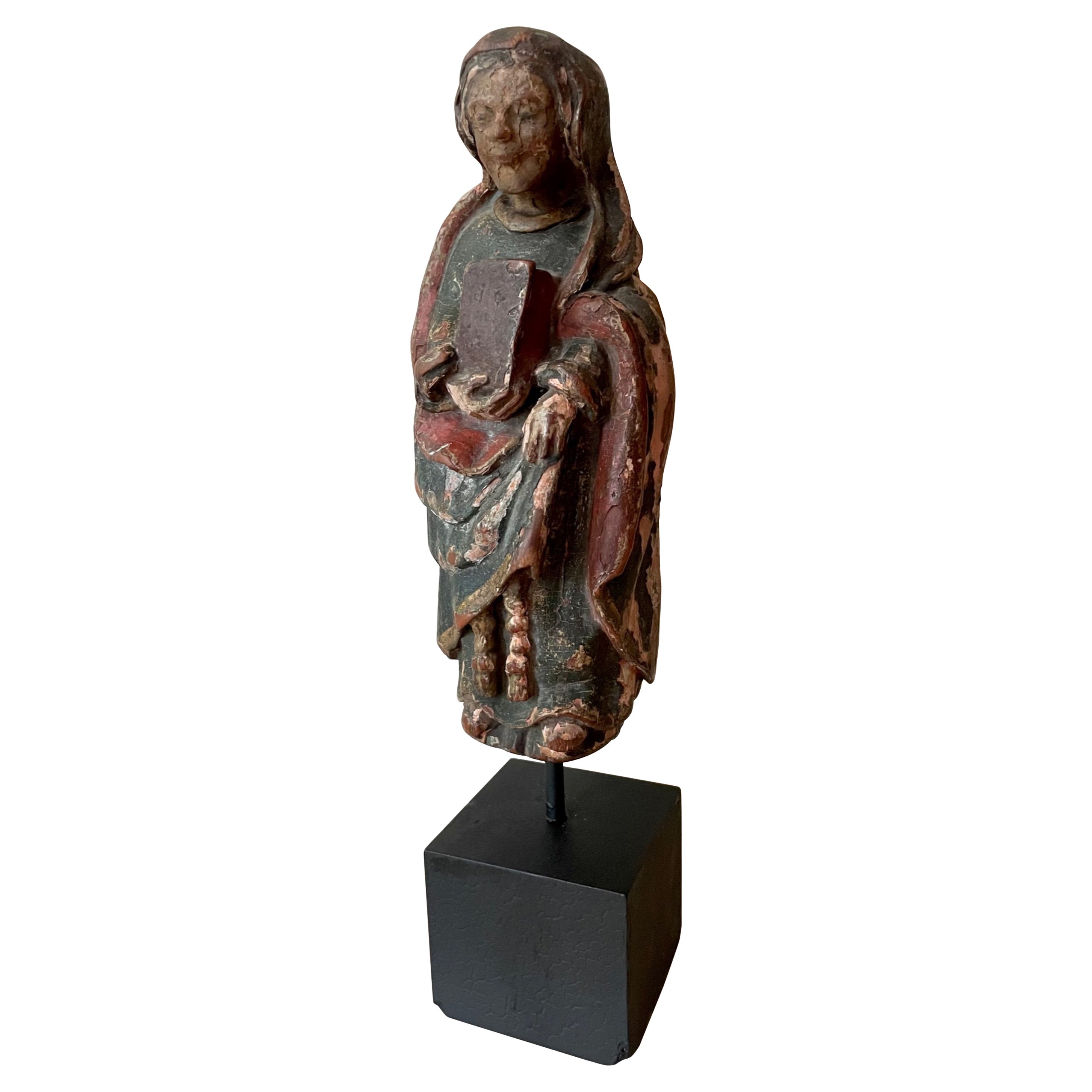 12th Century Rare Romanesque Wood Sculpture of the Virgin Mary