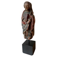 Antique 12th Century Rare Romanesque Wood Sculpture of the Virgin Mary