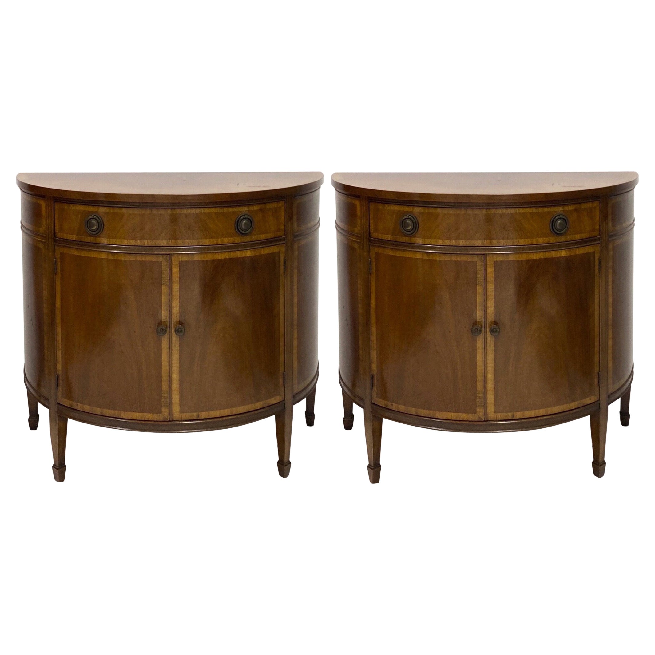 Mid-Century Inland Mahogany Demilune Cabinets by Johnson Furniture Co., Pair