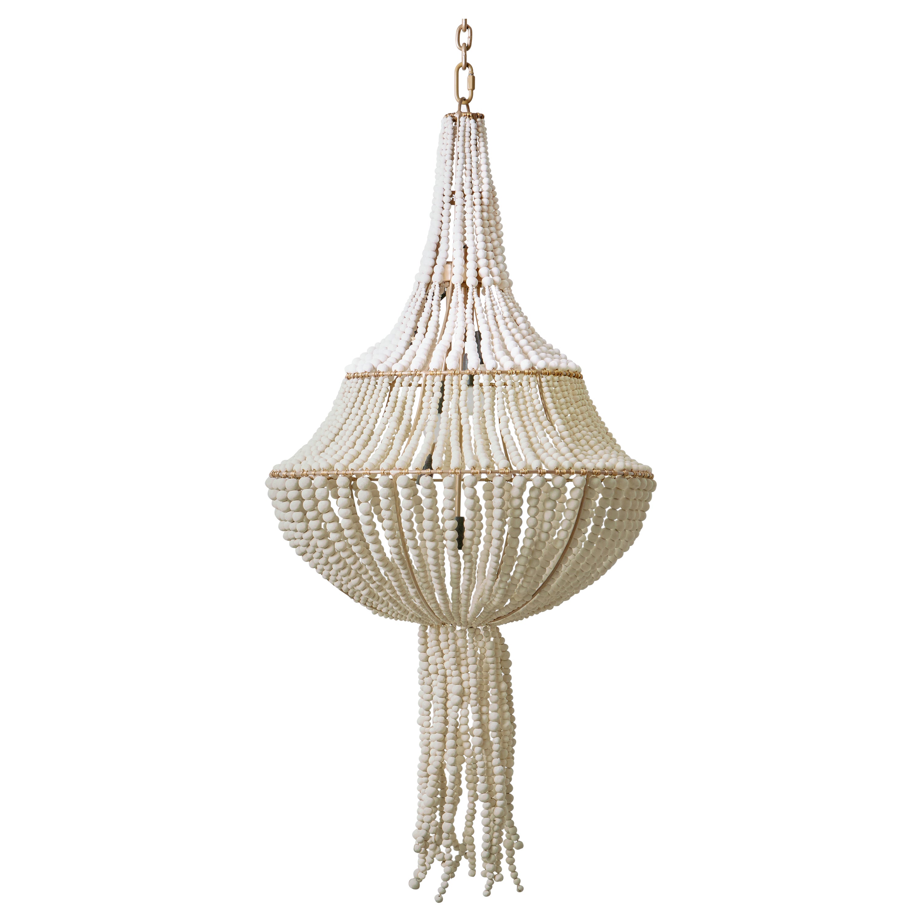 Klaylife, Swish, Large, Stone + White, Gold frame, Handmade Clay Bead Chandelier For Sale