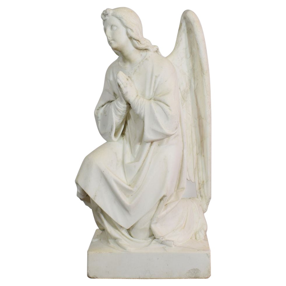19th Century French Carved Carrara Marble Angel