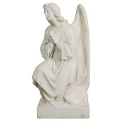 19th Century French Carved Carrara Marble Angel