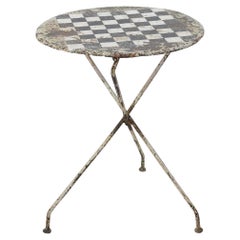 19th Century French Iron Bistro Table with Chessboard