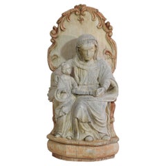 18th Century French Carved Wooden Statue of the Virgin Mary and Saint Anne