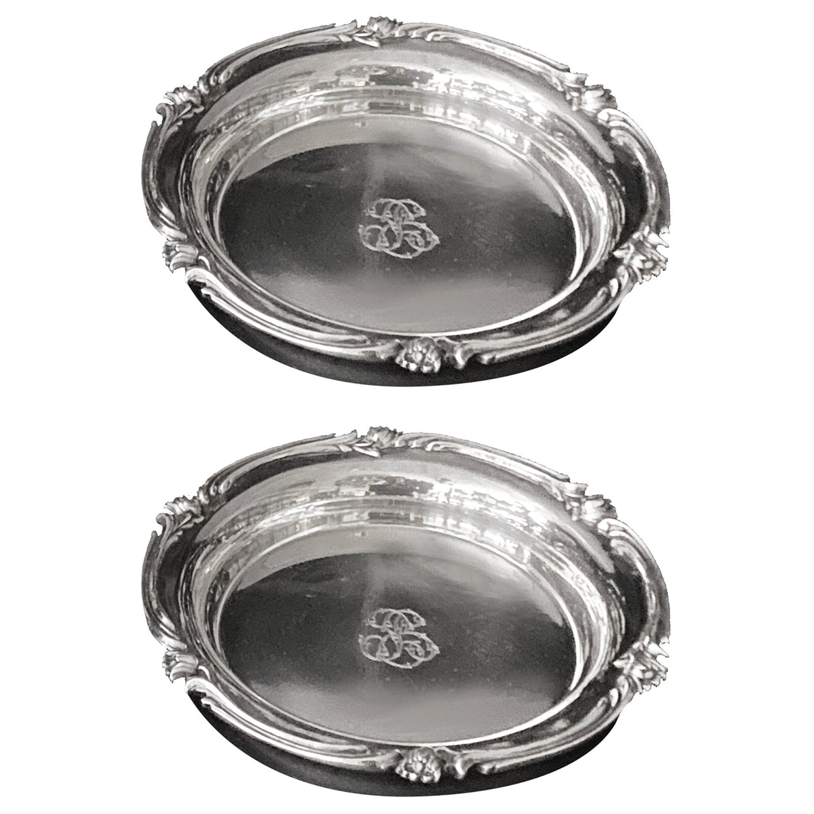 Set of 2 Old Christofle Coaster Silver Plated, circa 1880 For Sale