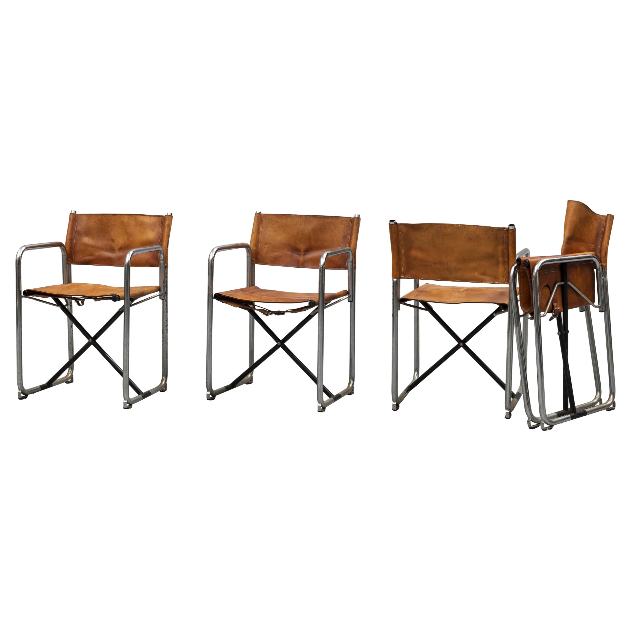 Borge Lindau & Bo Lindekrantz Leather Folding Chairs and Folding Table, Set of 5 For Sale