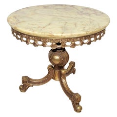 Guéridon néoclassique avec pied en métal doré et plateau en marbre