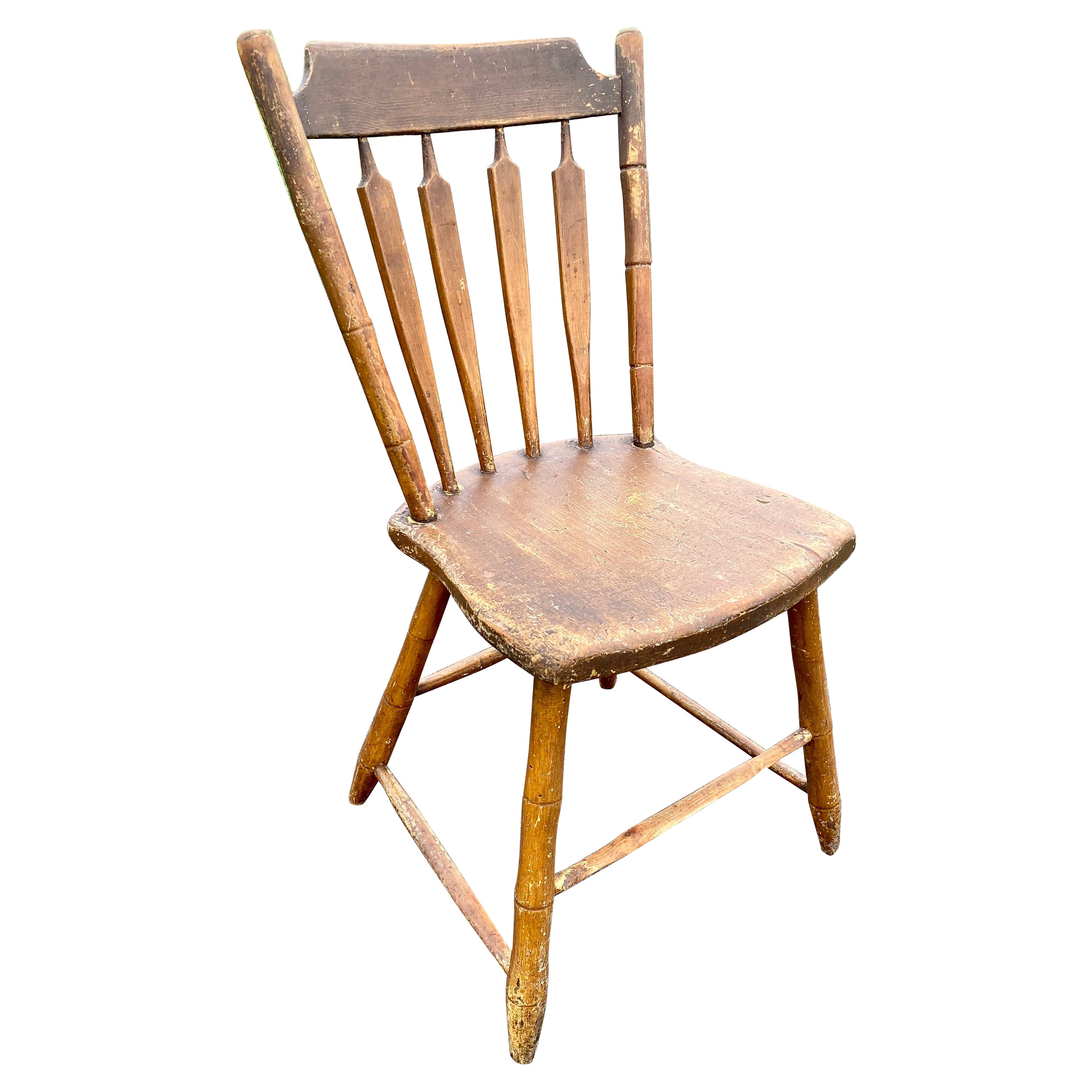 Chaise d'appoint de salle à manger d'appoint en bois Windsor avec dossier à flèche, XIXe siècle en vente