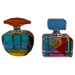 Murano Colored Glass Perfume Bottles, Set of 2