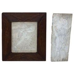 Pair of Art Deco Marble Framed Nude Wall Plaques Circa 1936 Signed Knute