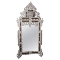 White Shell Inlaid Antique Middle Eastern Damascene Syrian Mirror 66"