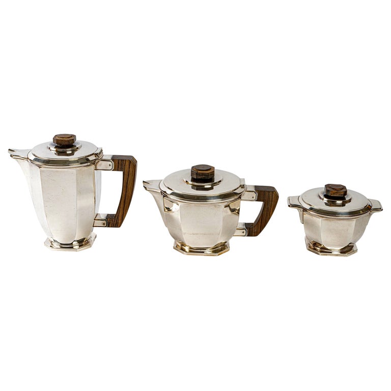 1930 Ernest Prost, Tea and Coffee Service in Sterling Silver and Macassar For Sale