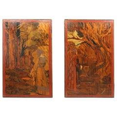 Antique Pair of Art Nouveau Folk Art Pictures c1900
