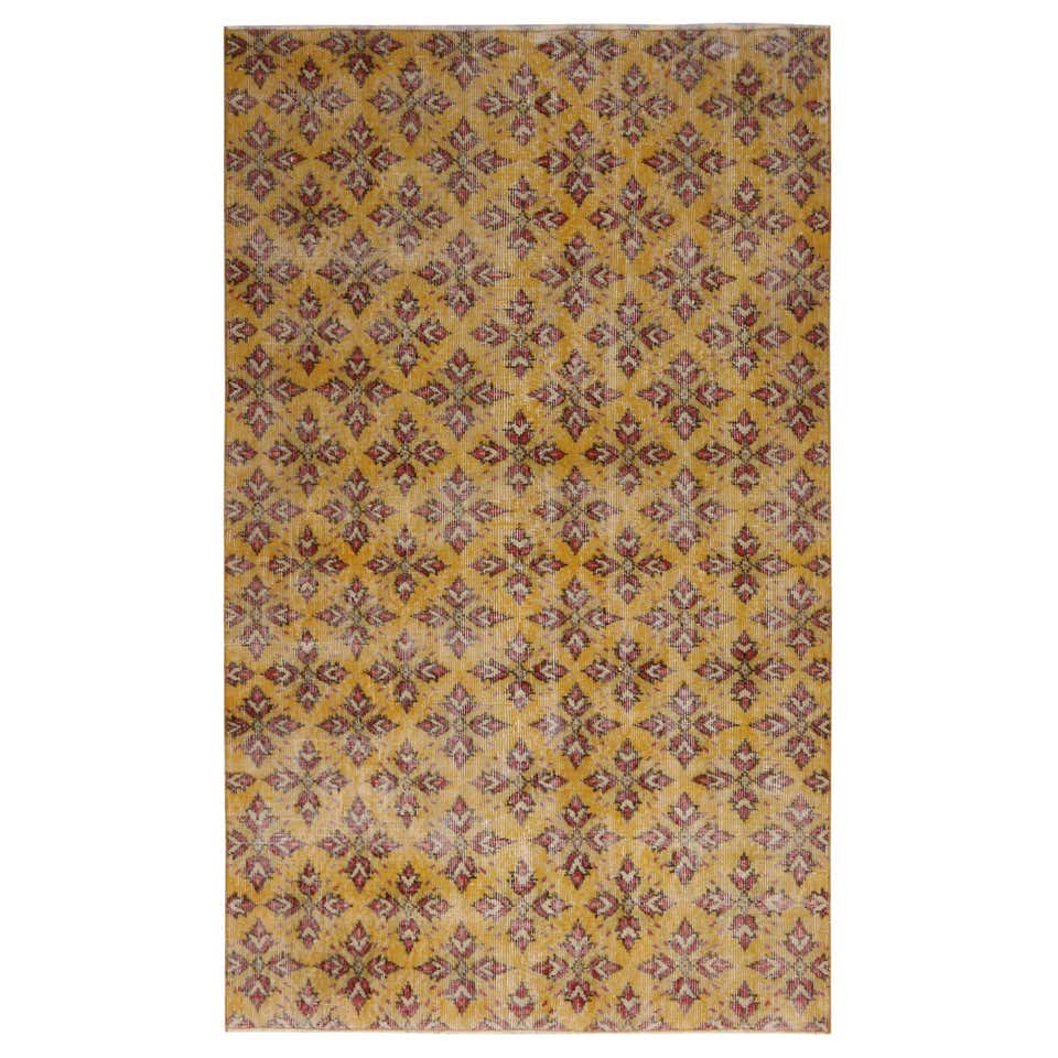 Vintage Midcentury Green and Red Geometric Wool Rug at 1stDibs