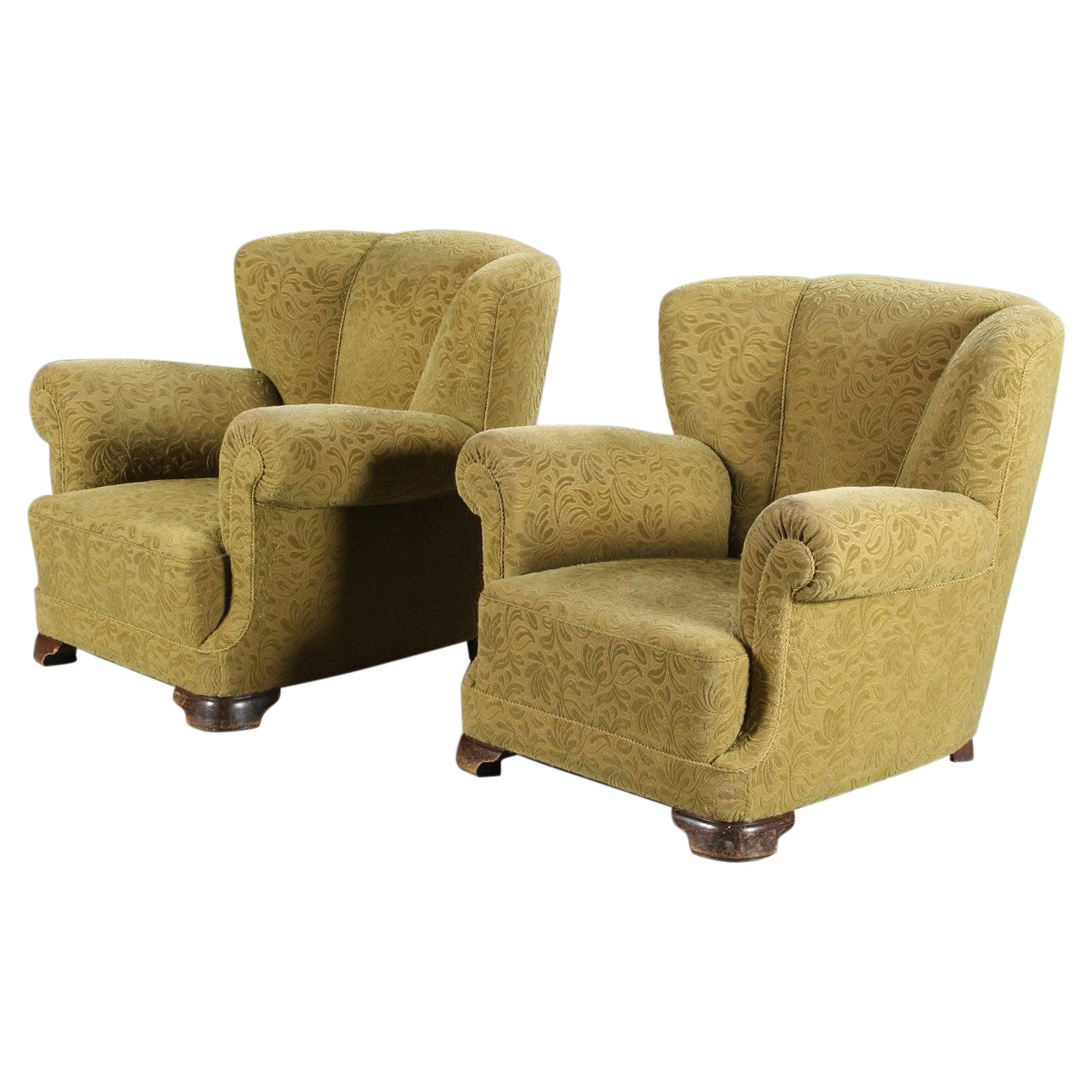Pair of Danish 1940's Large Scale Club Chairs in the Style of Fritz Hansen