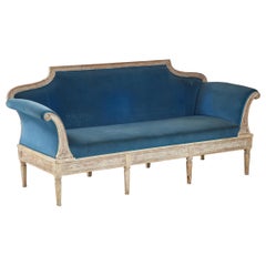 Antique Blue Velvet Swedish Gustavian Sofa