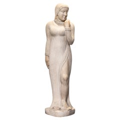 'Kahan' Modernist Signed Carved Stone Woman Sculpture