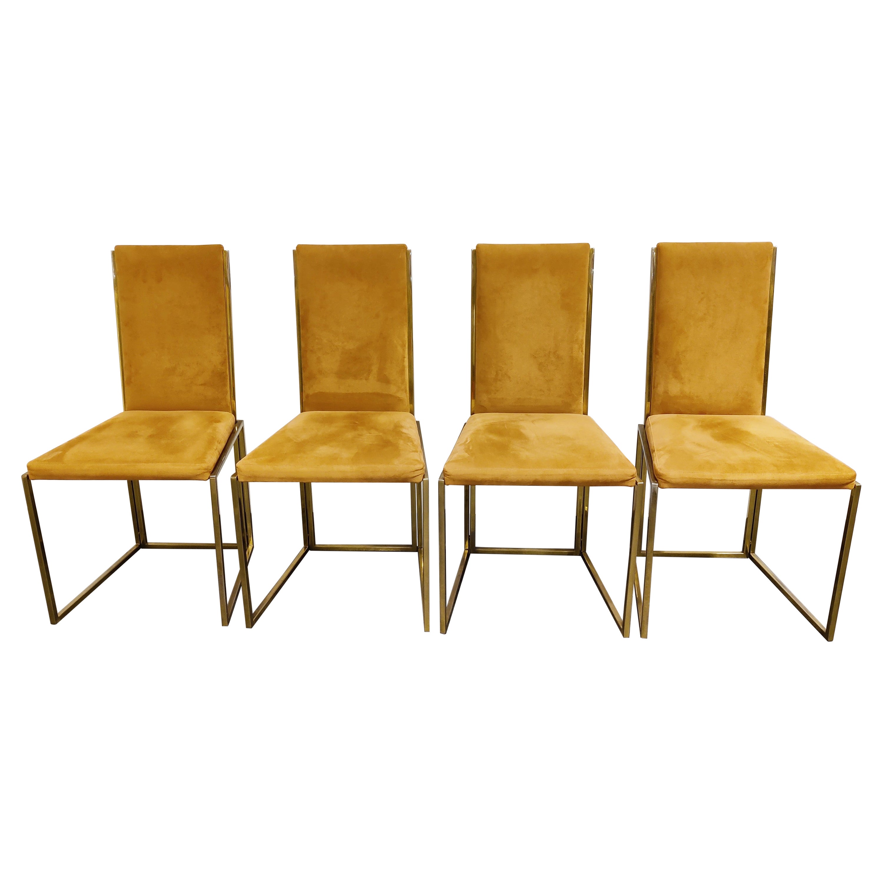 Brass Dining Chairs by Belgochrom, 1970s, Set of 4