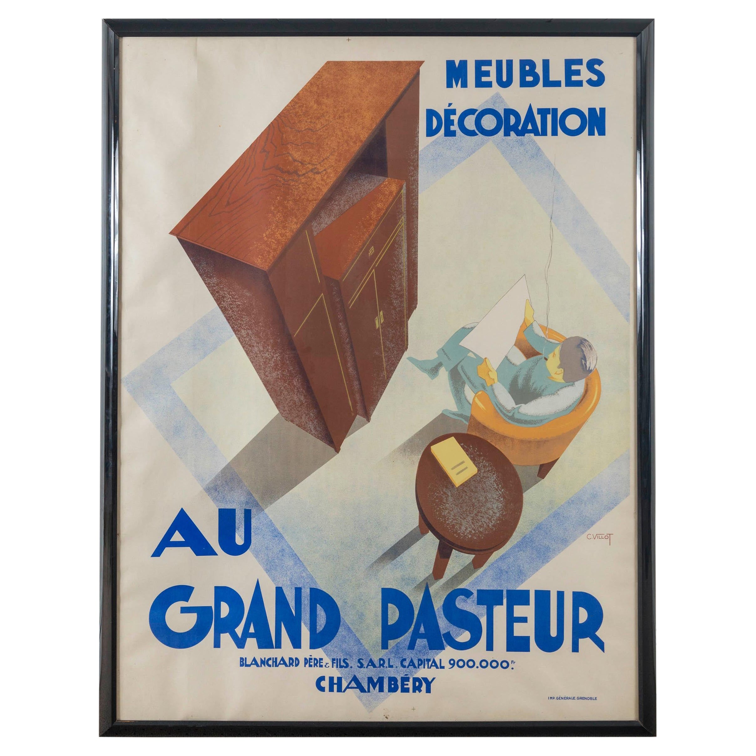 Framed French Poster, 'Au Grand Pasteur' by C. Villot, France, 1935