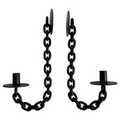Mid-Century Modern Illusion Chain Link Candle Wall Sconces, Pair