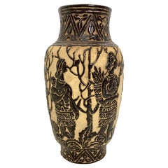 40's Sgraffito Deco Tribal Figural Vase